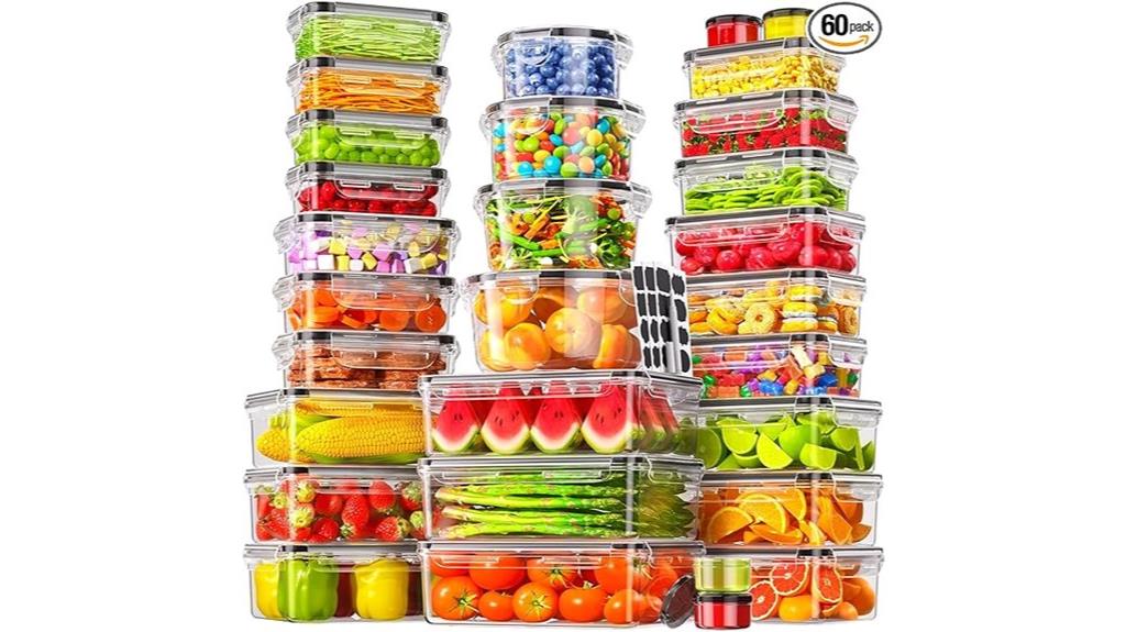 sixty airtight storage containers