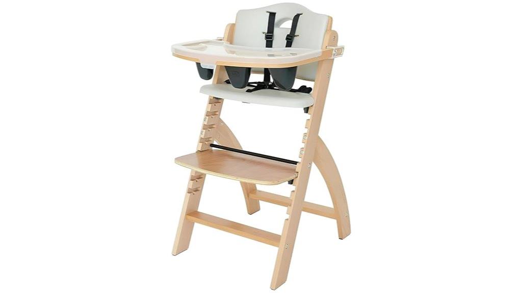 wooden high chair with tray