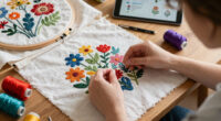 embroidered flowers bloom from botanical-dyed threads and digital algorithms