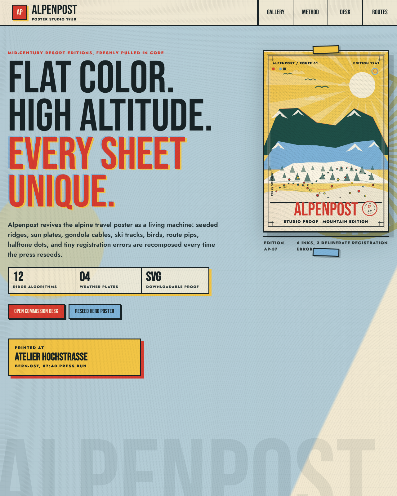 Live view of Alpenpost Studio - Procedural Alpine Travel Posters