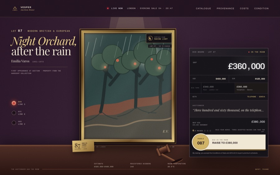 Lot 87 — The Varos Evening Sale — Code-Driven Interactivity