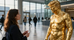 European Parliament Installs Gilded Nude Statue Mocking Trump
