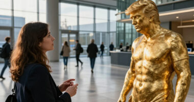 European Parliament Installs Gilded Nude Statue Mocking Trump